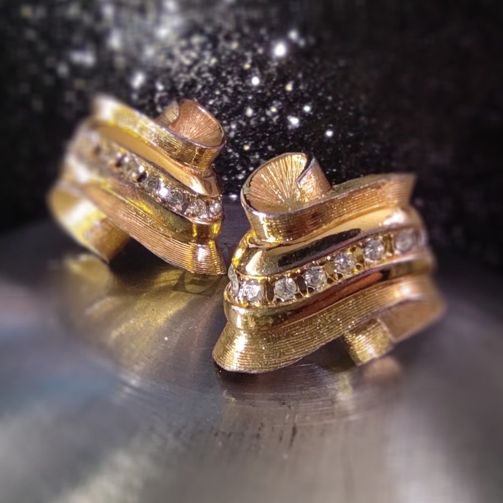 Authentic Givenchy gold clip on earrings Pave crystals Art deco designer signed